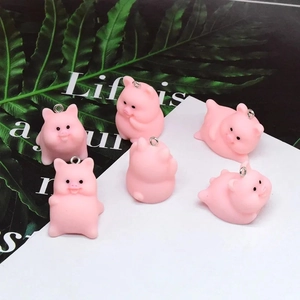 Set of 6 cute pink resin yoga pig pendants with silver rings for DIY jewelry crafts