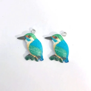 Pair of colorful resin kingbird charms for DIY jewelry making with metal rings