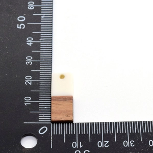 Rectangular resin and wood geometric pendant for DIY jewelry making, 30mm x 13mm size
