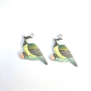 Detail of 2pcs colorful resin bird charms for DIY jewelry making with metal rings