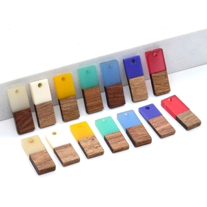 Rectangular Wood Resin Spliced Pendants Geometric Colorful Charms For DIY Earring Necklace Keychain Jewelry Making Supplies