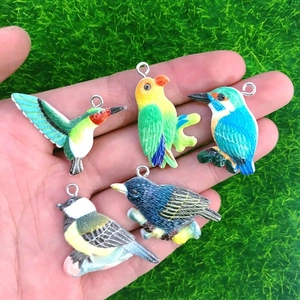 Five colorful resin bird charms set featuring kingfisher and parrot for DIY jewelry making