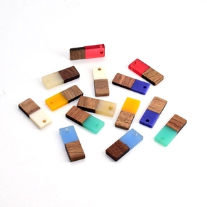 Colorful resin and wood rectangular geometric pendants for DIY jewelry and accessories