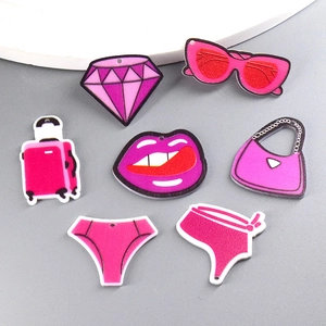 Pink Cartoon Acrylic Pendants Lip Sunglasses Handbag Bikini Diamond Suitcase DIY Jewelry Making Drip Glue Jewelry Accessories