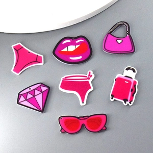 Pink and red acrylic bikini, lips, and luggage charms for DIY jewelry accessories