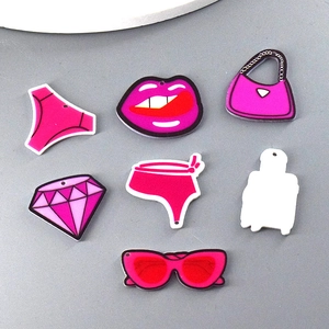 7pcs pink acrylic pendants set including lips bikini and handbag for DIY jewelry making