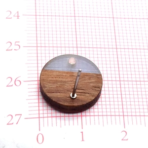 Retro circular gold foil resin and wood stud earrings with natural wood grain and top hole
