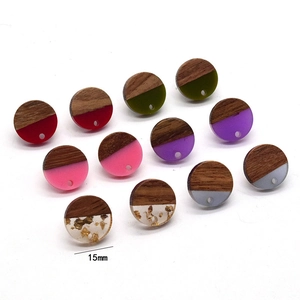 Vintage Round Wood Resin Spliced Stud Earrings Minimalist Geometric Colorful Gold Foil Earrings For Women DIY Jewelry Components