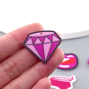 Pink diamond-shaped acrylic charm with pre-drilled hole for DIY jewelry making