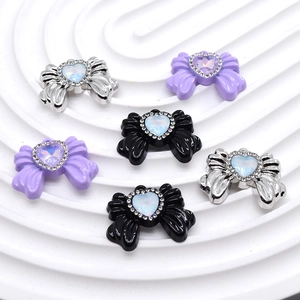 Colgante de Lazo de Corazón con Diamantes de Imitación de Aleación Accesorios de Joyería DIY para Collar Pulsera Abalorios