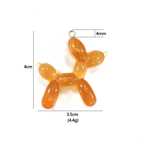 Orange translucent resin balloon dog charm with metal ring for DIY jewelry making