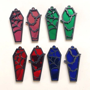 8pcs set of acrylic coffin charms with spiderweb and bat patterns for Halloween DIY jewelry