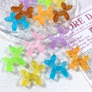 Cartoon Translucent Acrylic Balloon Dog Pendants For DIY Necklace Keychain Making Cute Animal Pet Charms Jewelry Findings