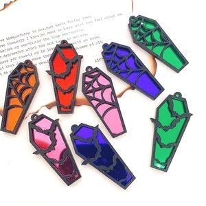 Gothic Halloween Coffin Pendants Acrylic Bat Spider Web Charms For DIY Earring Necklace Keychain Jewelry Making Craft
