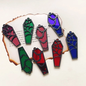 Gothic coffin acrylic charms with spiderweb and crackle textures for DIY Halloween jewelry
