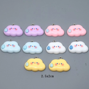 Set of colorful cartoon cloud charms for DIY necklaces with water drop detail and silver rings