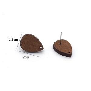 Teardrop-shaped dark brown wood earring base with silver pins for DIY jewelry making