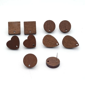 Vintage Geometric Synthetic Wood Earring Stud Findings With Alloy Earring Post Round Heart DIY Jewelry Making Accessories
