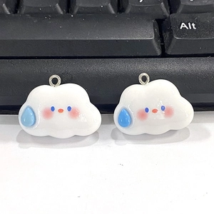 Cute white cloud resin pendants with droplet and cartoon face for DIY jewelry making