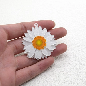 Colgante de margarita 3D blanca en resina brillante para creación de joyas DIY
