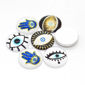 Cabochon rotondi in vetro con Mano di Fatima e Malocchio per creazione gioielli fai da te