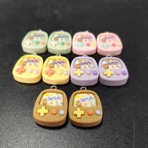 Colorful mini game console resin charms with cute bear icons and metal rings for DIY jewelry