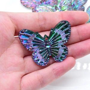 Iridescent AB butterfly pendant for DIY jewelry making with metallic gradient butterfly wings