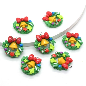 Cartoon Christmas Wreath Resin Pendants For DIY Jewelry Making Festive Bow Bell Charms For Earrings Necklace Keychain Decoration