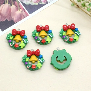 DIY Christmas wreath charms with red bow and gold bell for handmade jewelry crafts