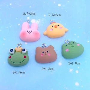 Cute resin cartoon animal charms including rabbit, frog, and bear for DIY jewelry making