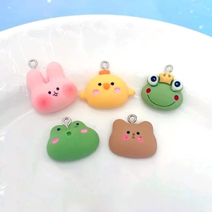 Five assorted resin cartoon animal charms including rabbit and bear for DIY jewelry making