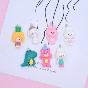 DIY colorful cartoon animal resin charms including bears and rabbits with metal loops