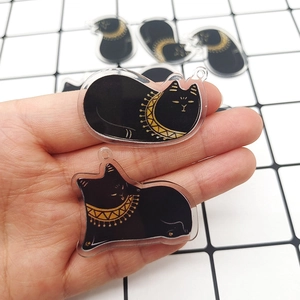 Pendentif Chat Noir en Acrylique Style Égyptien Bastet Charms Animaux Détails Dorés Pour Fabrication de Bijoux Collier Boucle d'Oreille