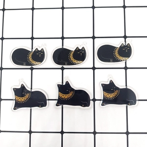 Lot de 6 breloques chat en acrylique noir avec motifs dorés pour bijoux DIY