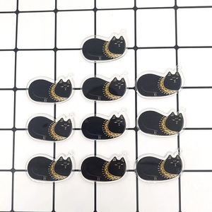 Lot de 10 breloques chat en acrylique noir de style égyptien avec motifs dorés DIY