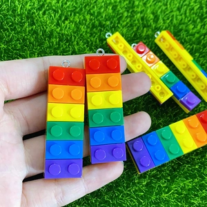 Creative Rainbow Building Block Pendant Resin Brick Charm For DIY Earrings Keychain Necklace Making Colorful Jewelry Findings