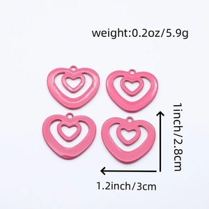 Pink heart-in-heart hollow alloy charms for DIY necklaces with dimensions and weight specs