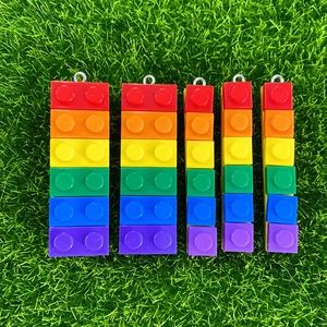 Rainbow building block resin charms in six colors for DIY creative jewelry and keychains