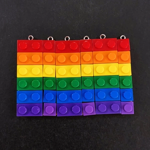 Rainbow building block charms with metal rings for creative DIY jewelry making