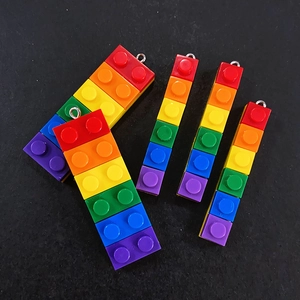 Rainbow brick pendant with silver ring for DIY jewelry and keychain accessories