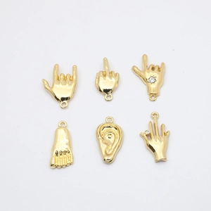 Ciondolo in Lega Oro Gesti Mani Orecchio Piede Con Strass Per Produzione Fai Da Te Collana Bracciale Gioielli Hip Hop