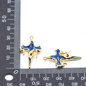 Pendentifs croix punk dorés avec émail bleu pour la fabrication de bijoux DIY