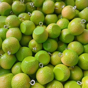 Miniature 3D lime charms with realistic texture and silver metal rings for DIY jewelry