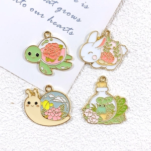4er-Set Emaille-Tieranhänger Schildkröte Hase Schnecke Flasche für DIY-Schmuck und Ketten