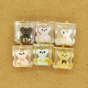 Set of 6 colorful resin bear charms with gold foil inside for DIY jewelry making