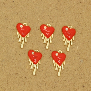 Alloy Druppelend Hart Hanger Rode Emaille Strass Bedeltjes Voor DIY Sieraden Maken Ketting Oorbellen Knutselen Benodigdheden