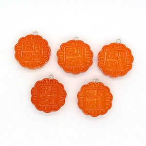 Mooncake resin charms with festive floral relief pattern and metal hanging rings