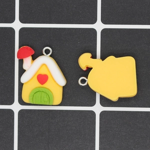 Miniature resin mushroom house pendant with red heart and green door for DIY crafts