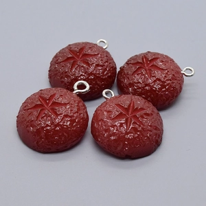 Set of four red mushroom resin charms with star engravings for DIY jewelry making