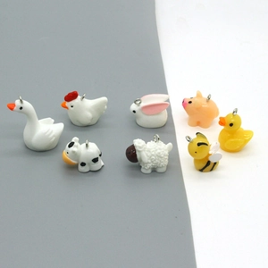 Cute Cartoon Animal Resin Charms DIY Jewelry Making Accessories Swan Rabbit Cow Duck Bee Pig Sheep Chicken Animal Pendants